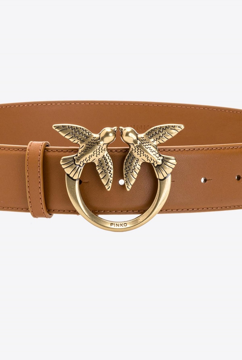 COGNAC-ANTIQUE GOLD Pinko Love Birds leather belt | EMYHC21393