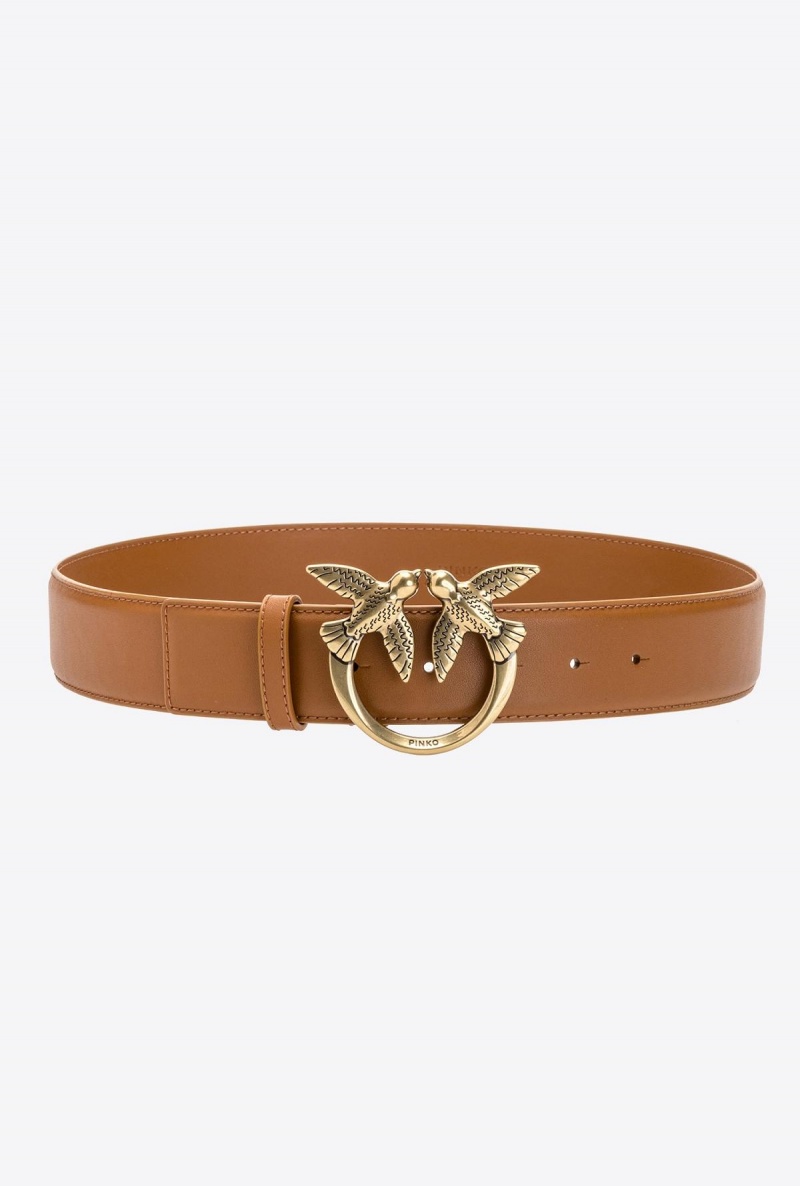 COGNAC-ANTIQUE GOLD Pinko Love Birds leather belt | EMYHC21393
