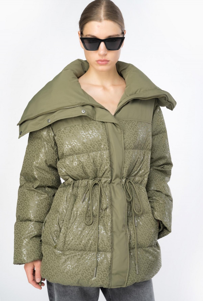 CYPRESS GREEN Pinko Down jacket with glossy logo print | MYNEJ82409