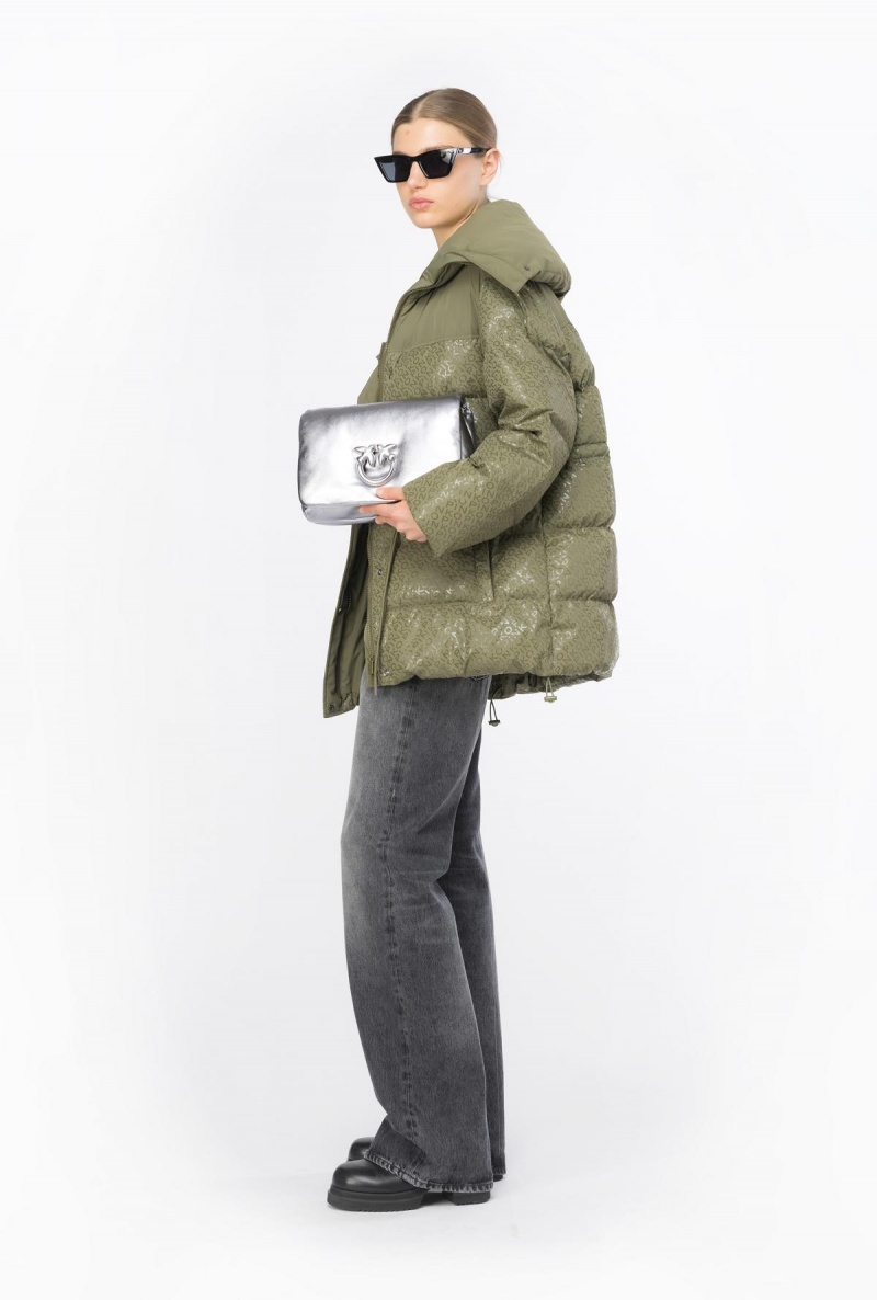 CYPRESS GREEN Pinko Down jacket with glossy logo print | MYNEJ82409