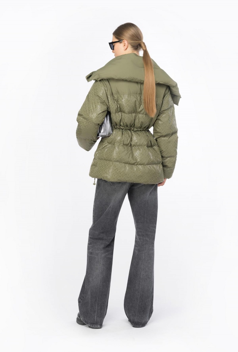CYPRESS GREEN Pinko Down jacket with glossy logo print | MYNEJ82409