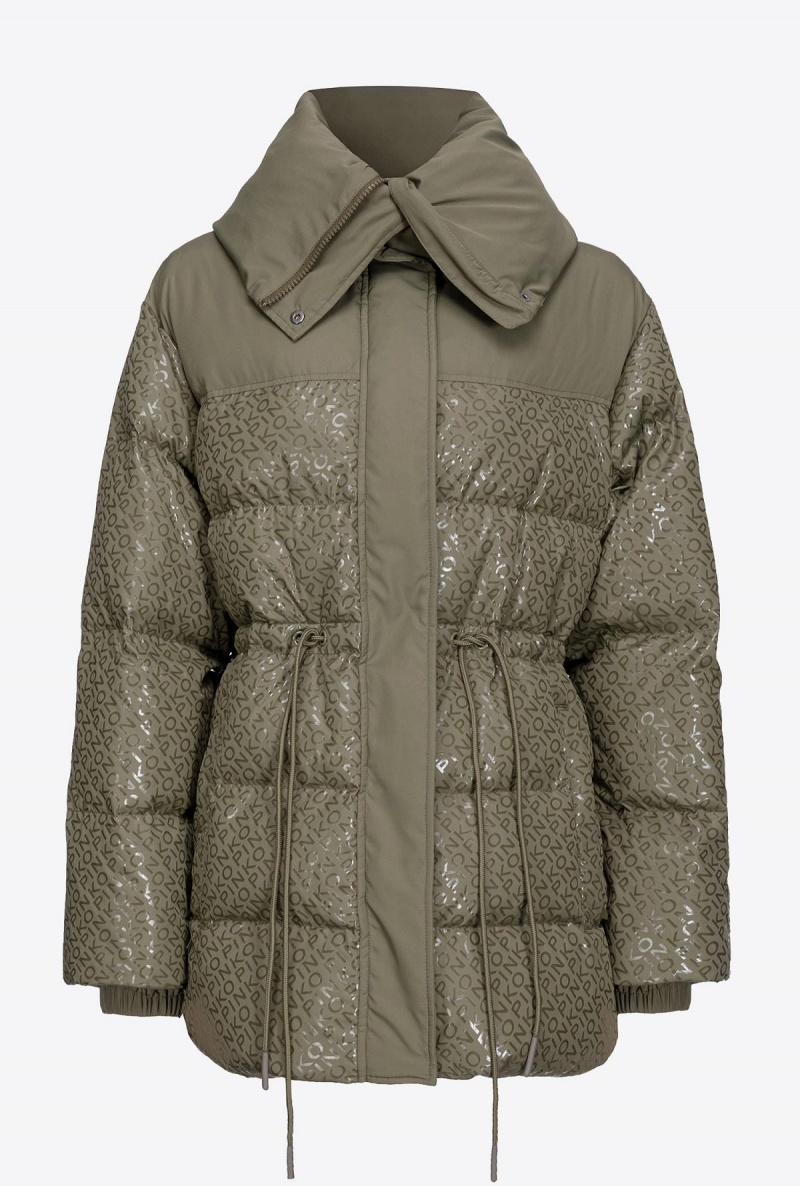 CYPRESS GREEN Pinko Down jacket with glossy logo print | MYNEJ82409