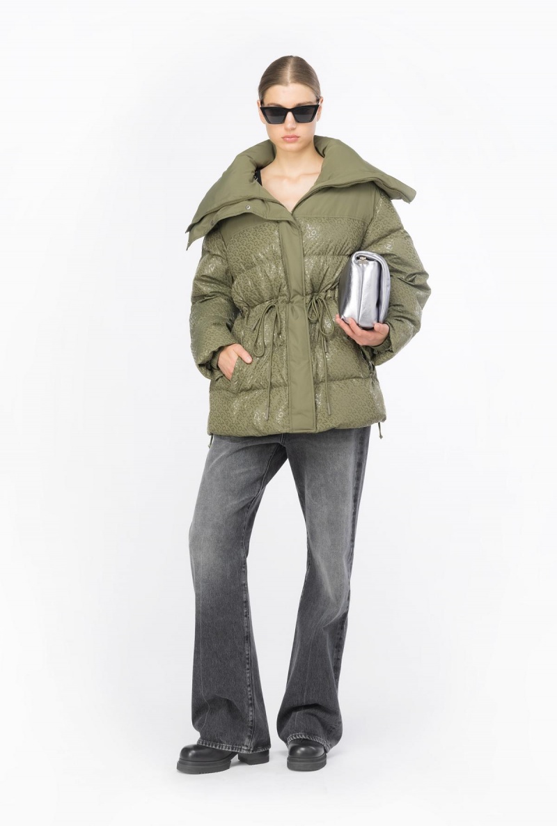 CYPRESS GREEN Pinko Down jacket with glossy logo print | MYNEJ82409
