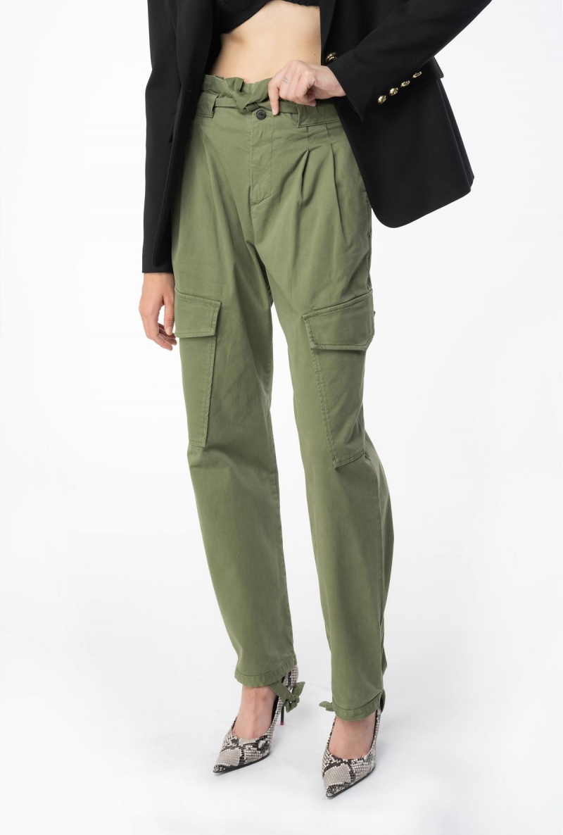 CYPRESS GREEN Pinko Stretch satin cargo trousers | MYNZX48528