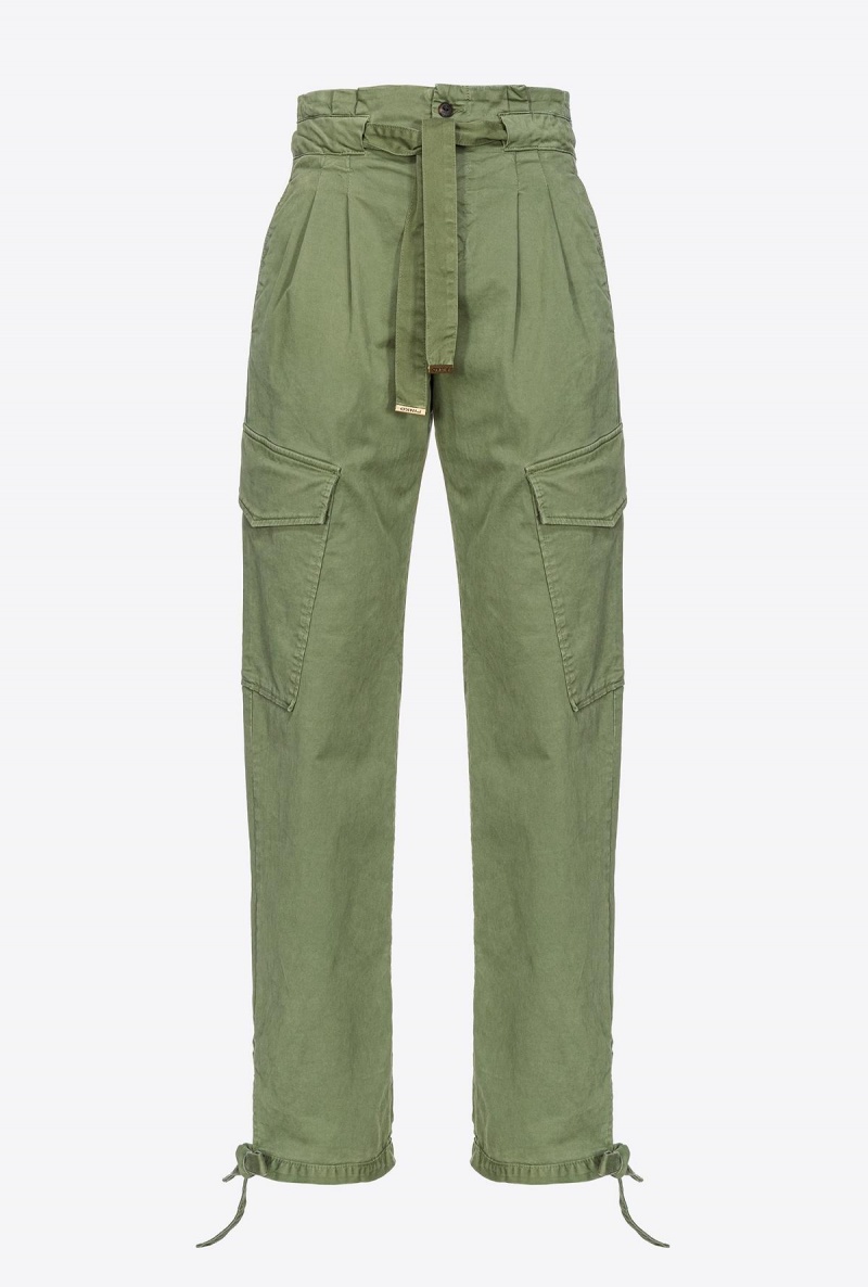 CYPRESS GREEN Pinko Stretch satin cargo trousers | MYNZX48528