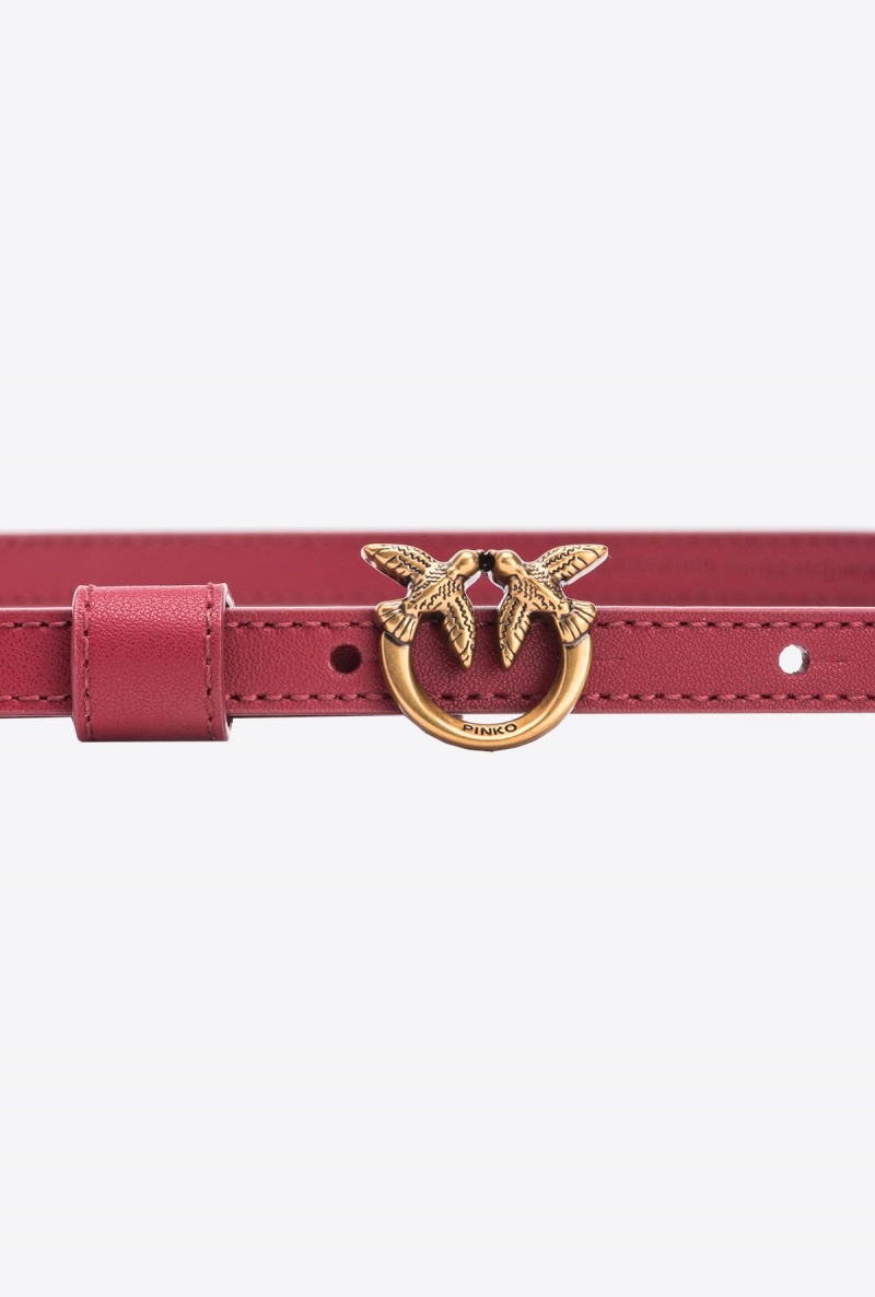 DARK RED-ANTIQUE GOLD Pinko Thin belt with Love Birds buckle 1cm | QMYWA54166