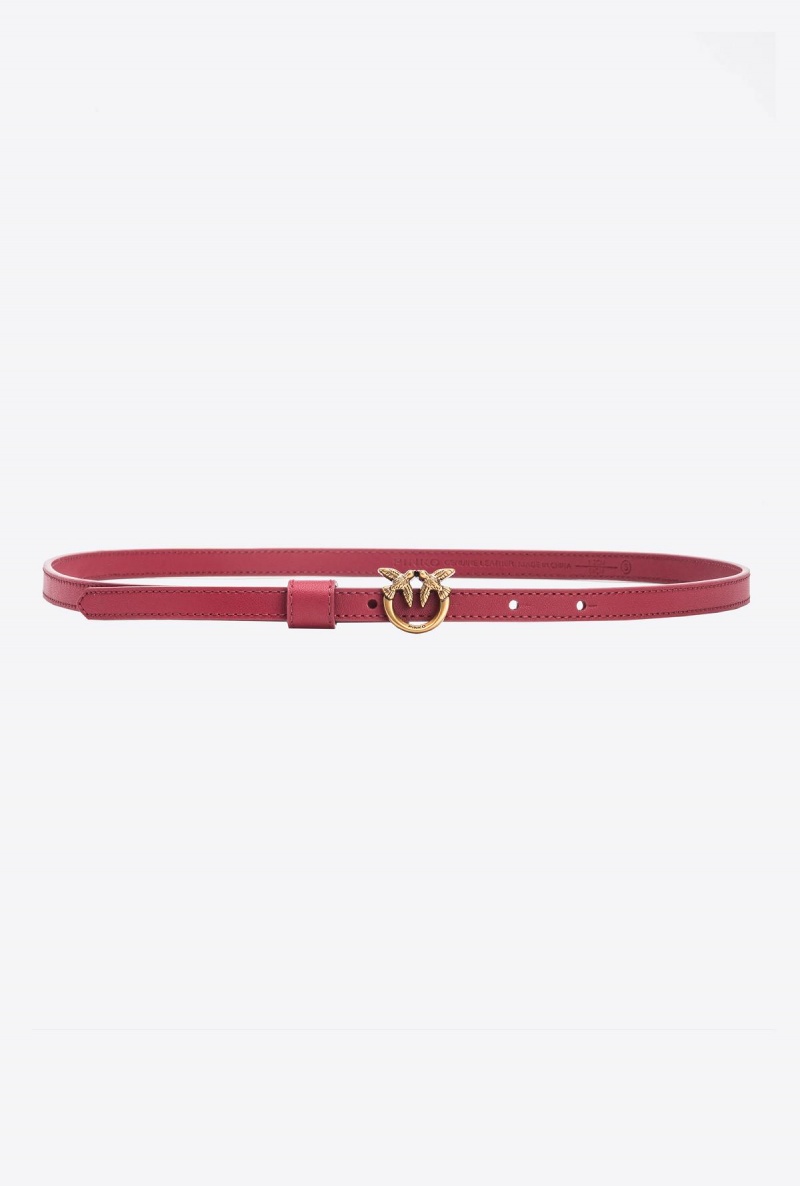DARK RED-ANTIQUE GOLD Pinko Thin belt with Love Birds buckle 1cm | QMYWA54166