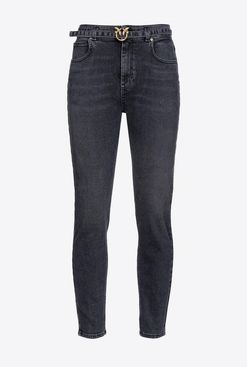 DARK BLACK DIRTY WASH Pinko Black stretch denim skinny jeans with belt | PMYER30077