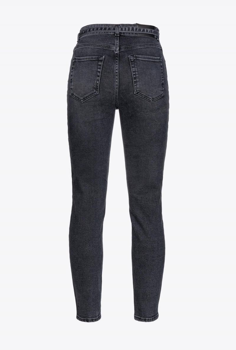 DARK BLACK DIRTY WASH Pinko Black stretch denim skinny jeans with belt | PMYER30077
