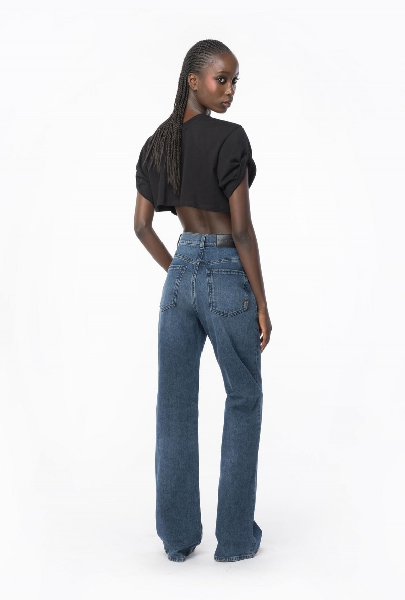 DARK BLACK DIRTY WASH Pinko Flared vintage denim jeans | MYJZR43773
