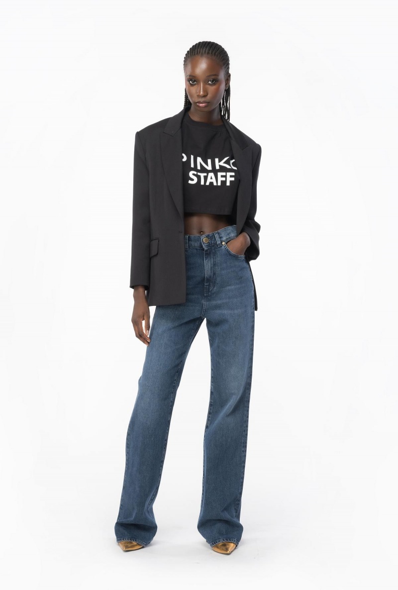 DARK BLACK DIRTY WASH Pinko Flared vintage denim jeans | MYJZR43773