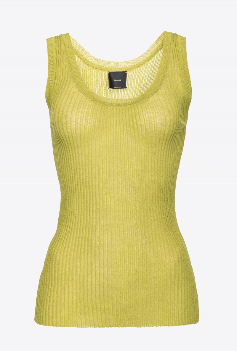 DARK CITRON Pinko Semi-transparent ribbed vest top | LMYTR30524