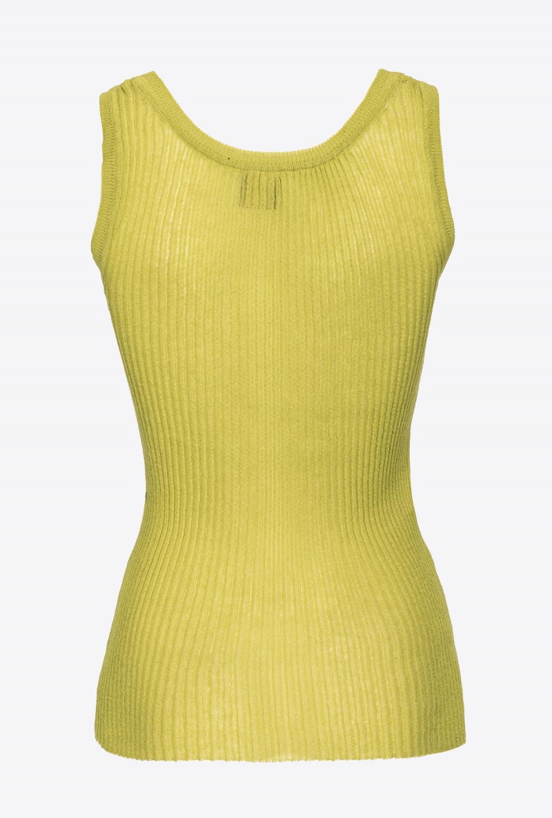 DARK CITRON Pinko Semi-transparent ribbed vest top | LMYTR30524