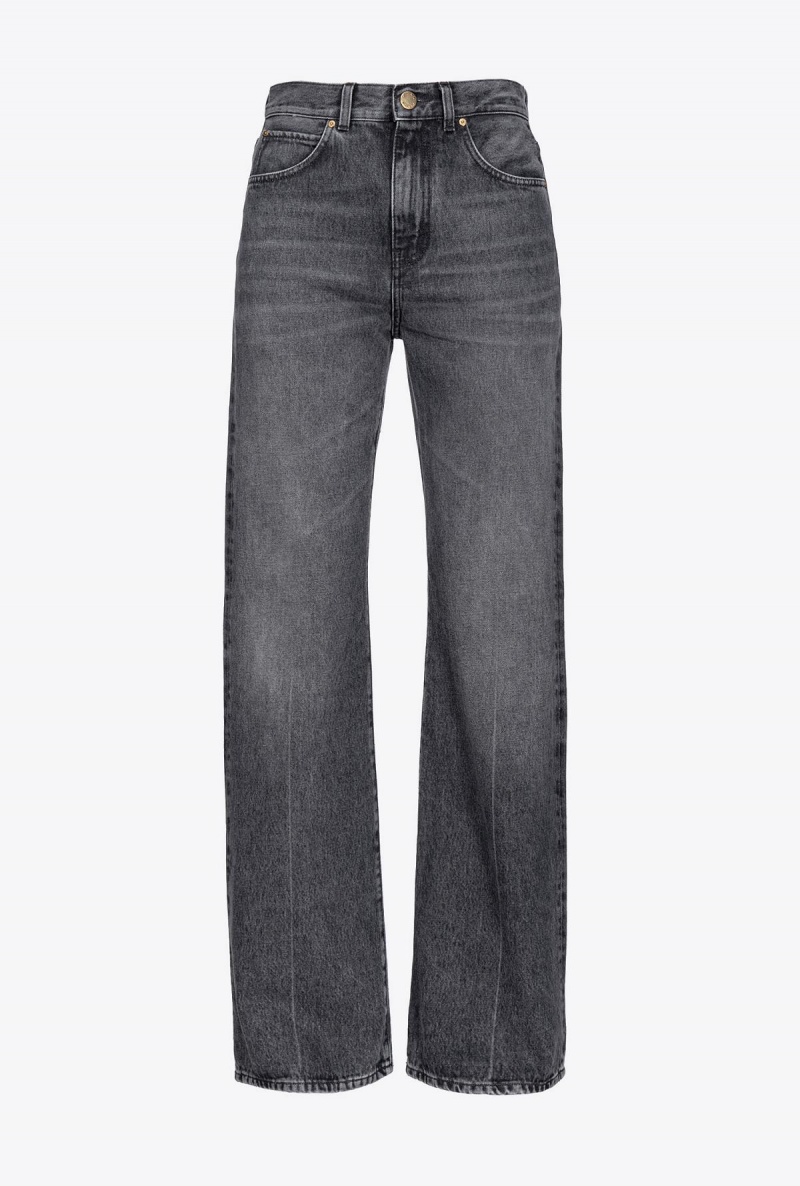 DARK GREY DIRTY WASH Pinko Wide-leg black denim jeans | MYICD58820