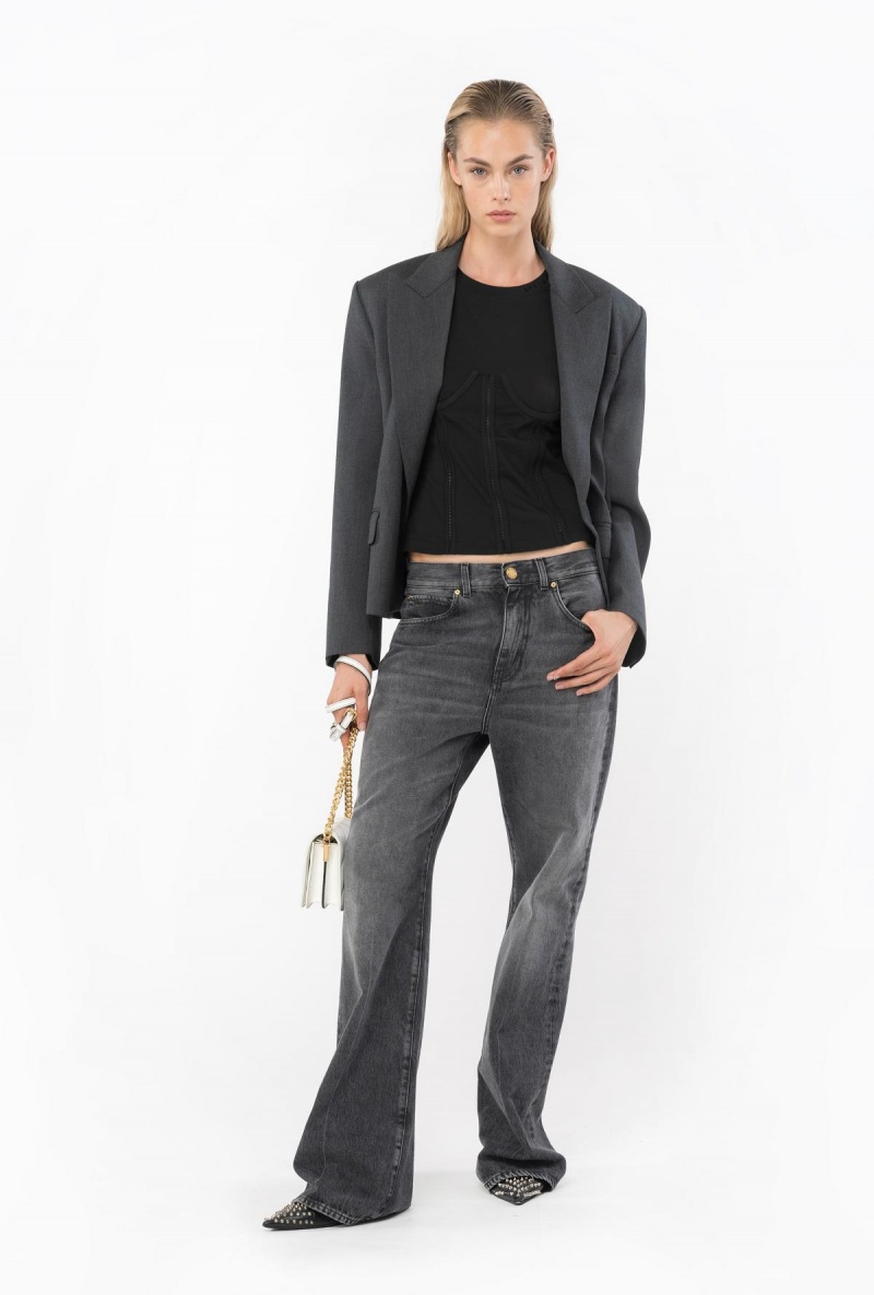 DARK GREY DIRTY WASH Pinko Wide-leg black denim jeans | MYICD58820