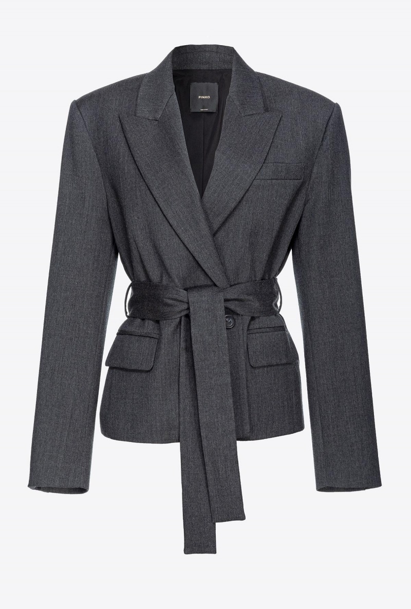 DARK GREY Pinko Flannel blazer with belt | UMYND96886