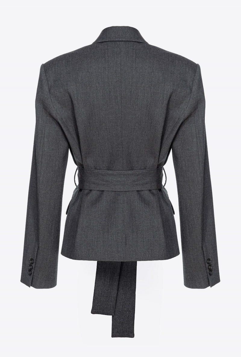 DARK GREY Pinko Flannel blazer with belt | UMYND96886
