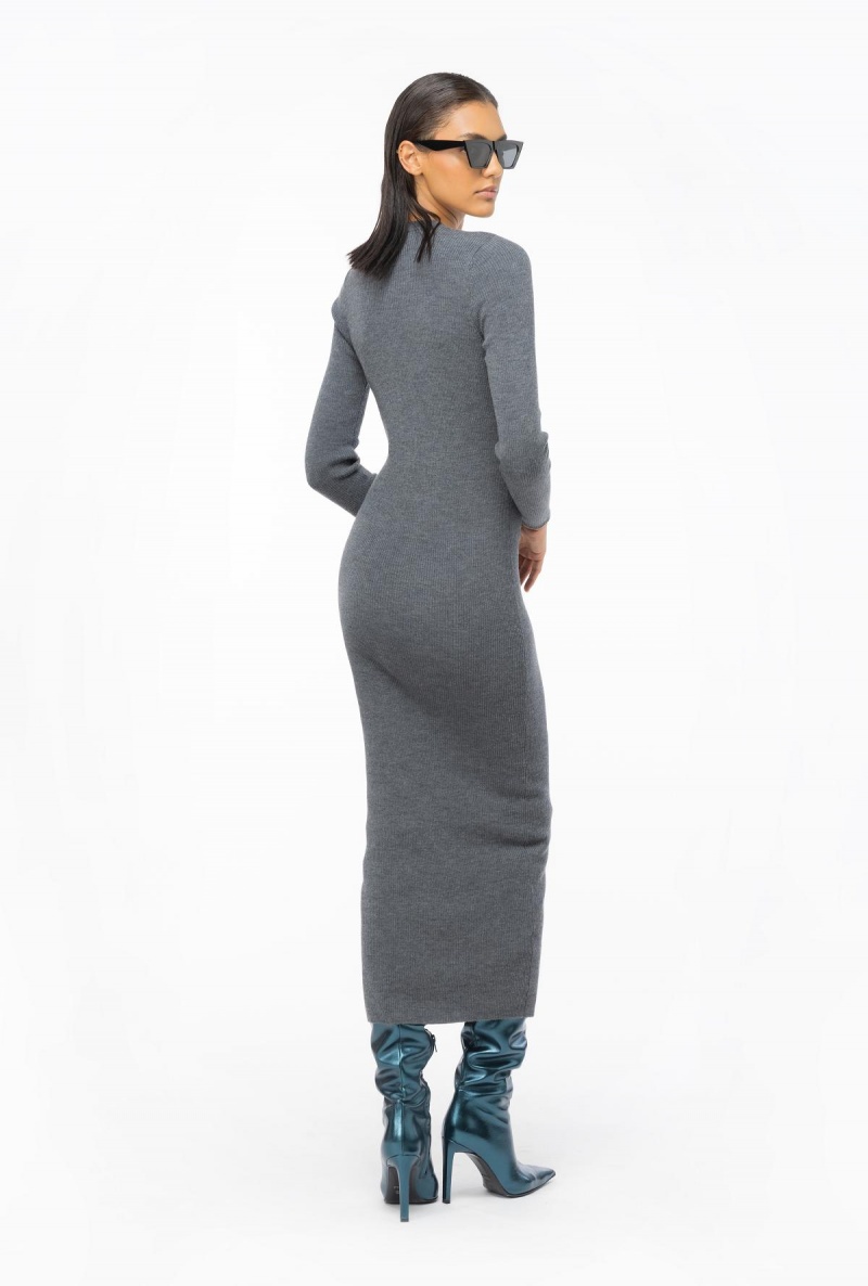 DARK GREY Pinko Long ribbed knit dress | MMYFT16093
