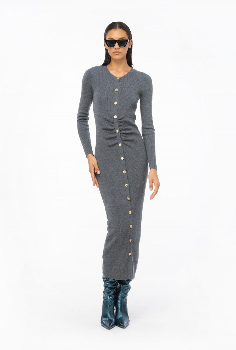 DARK GREY Pinko Long ribbed knit dress | MMYFT16093