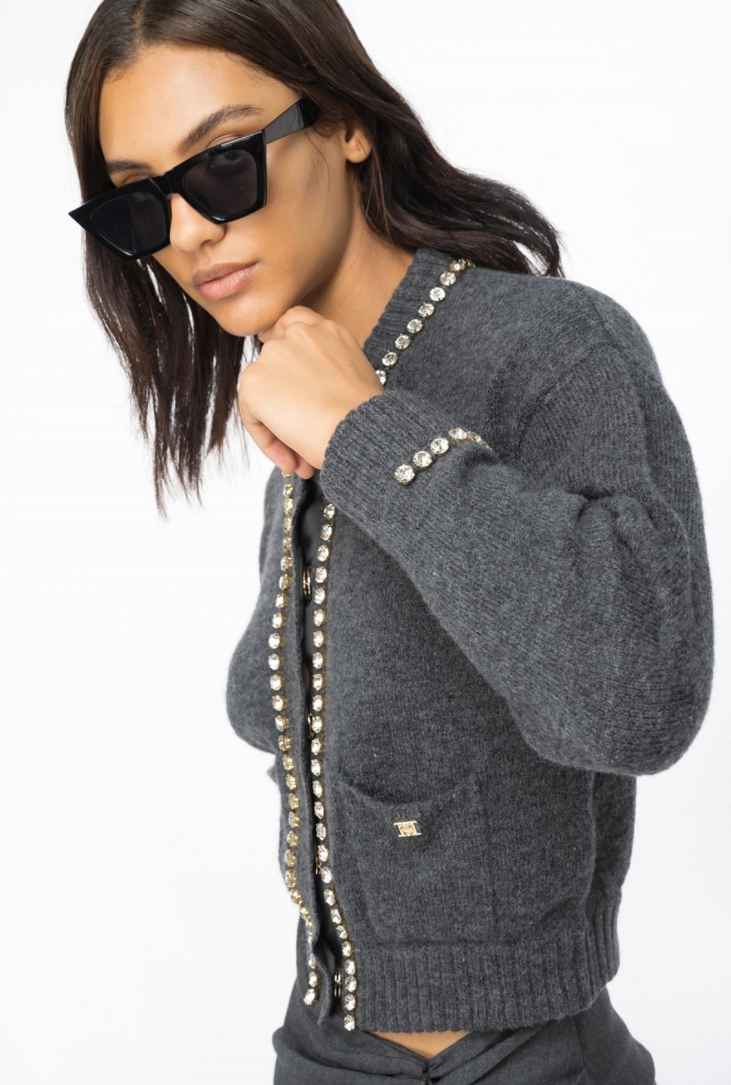 DARK GREY Pinko Rhinestoned wool cardigan | ZMYNQ77261