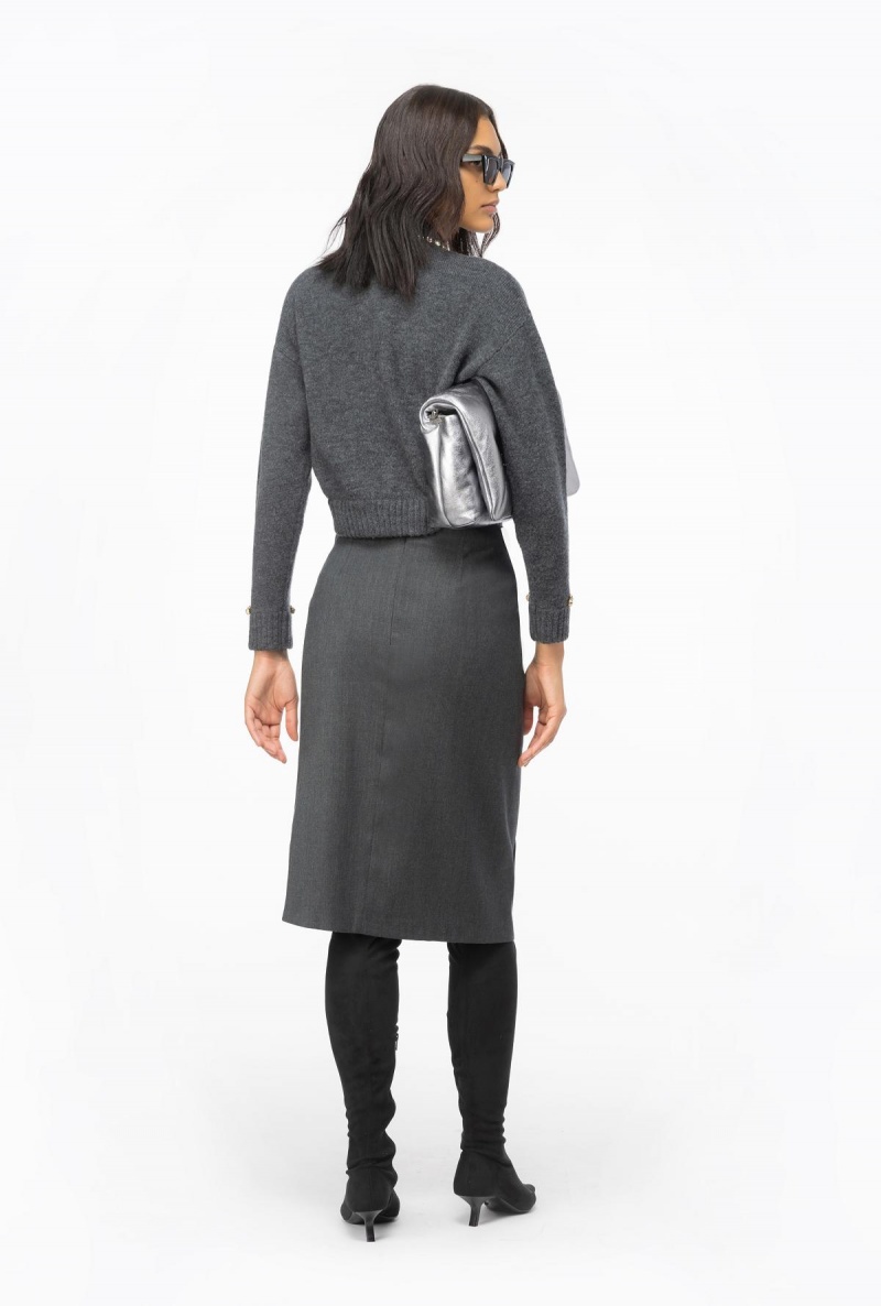DARK GREY Pinko Rhinestoned wool cardigan | ZMYNQ77261
