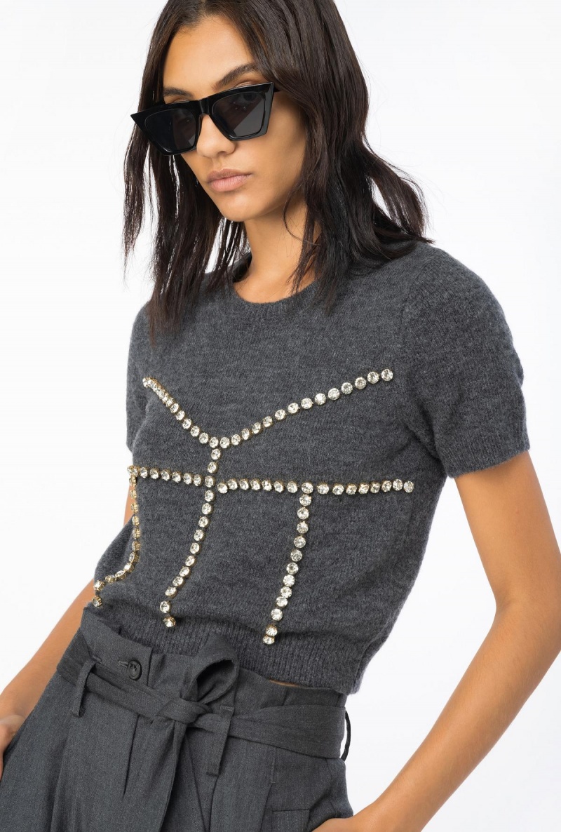DARK GREY Pinko Rhinestoned wool sweater | SMYNY45132