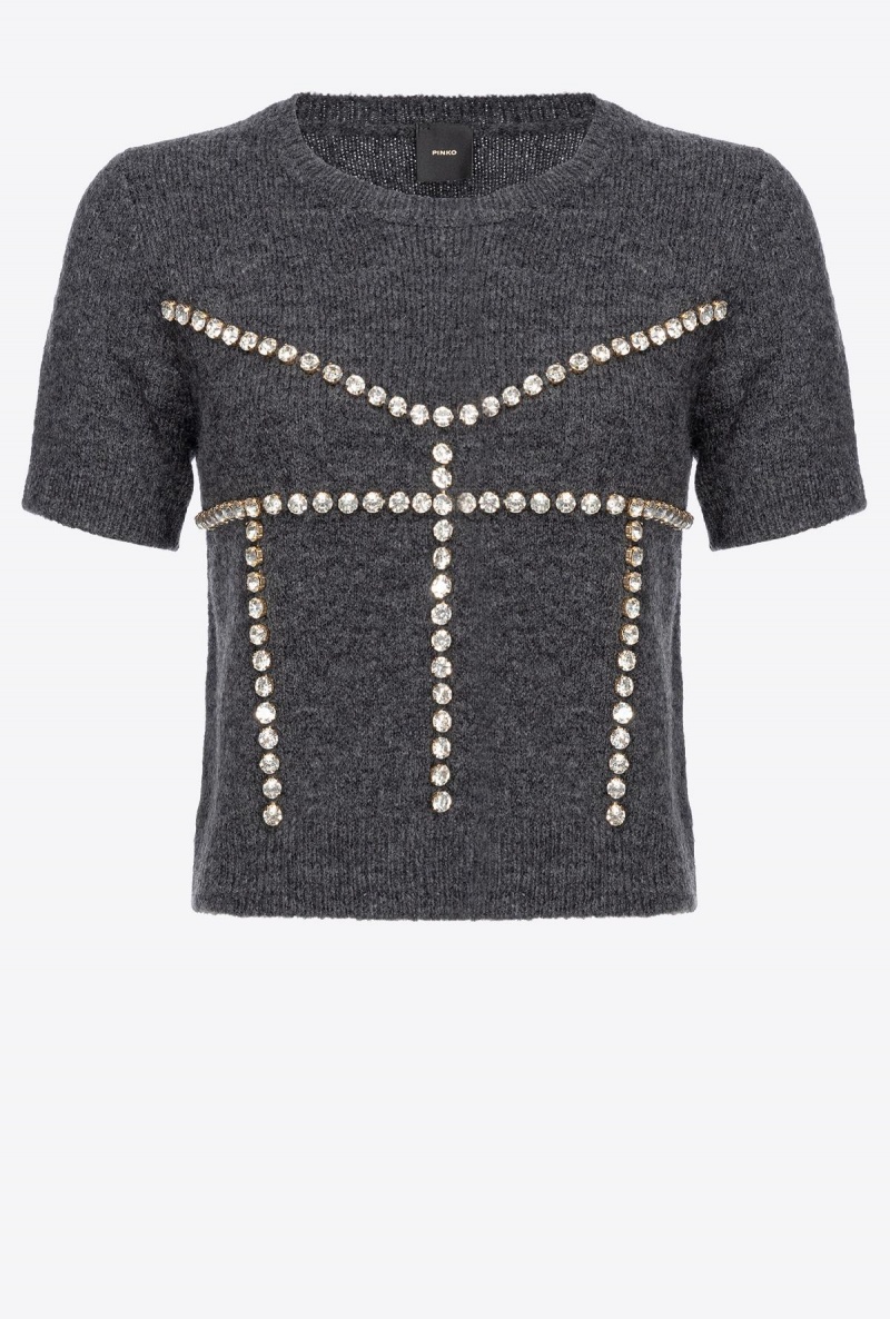 DARK GREY Pinko Rhinestoned wool sweater | SMYNY45132