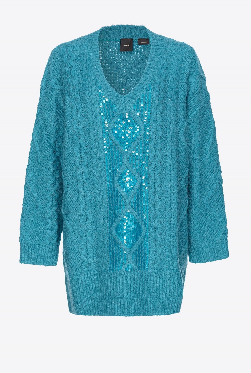 DARK LAKE GREEN Pinko Multi cable-knit dress | QMYUV37861