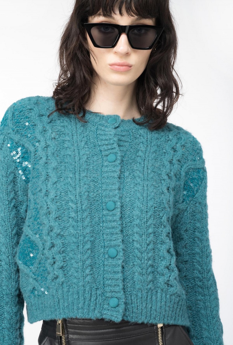 DARK LAKE GREEN Pinko Multi cable-stitched cardigan | BMYSD86125