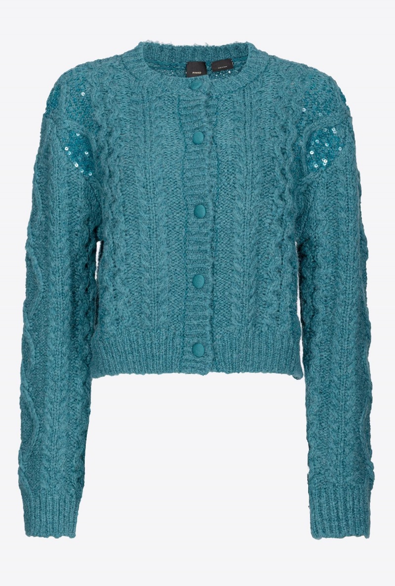DARK LAKE GREEN Pinko Multi cable-stitched cardigan | BMYSD86125