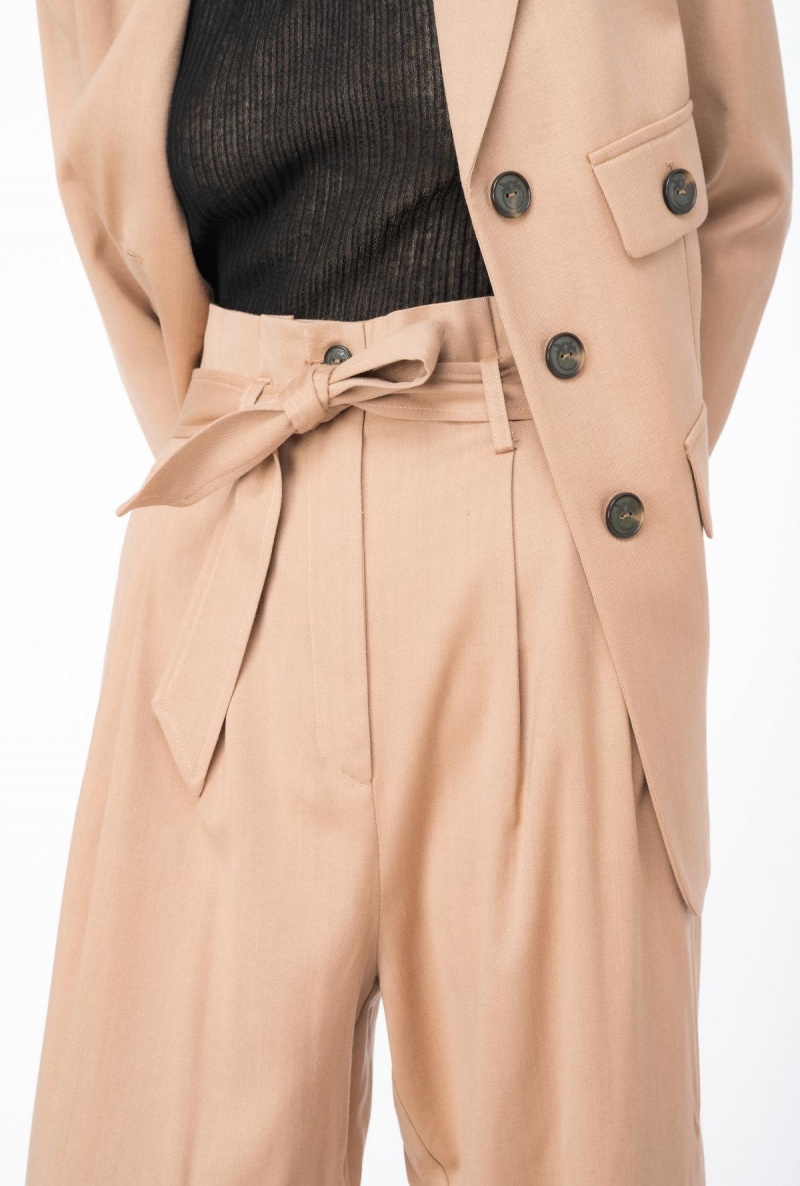 DARK LATTE Pinko Flannel trousers with belt | TMYWZ66725