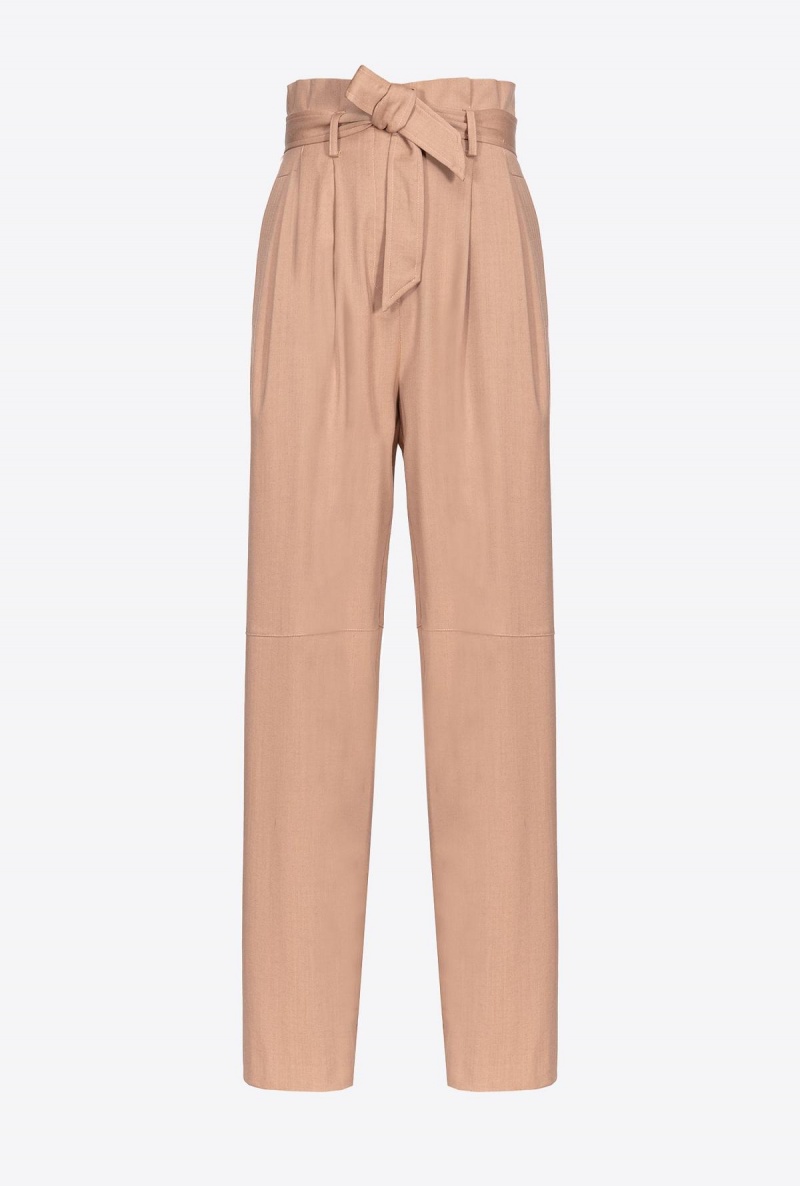 DARK LATTE Pinko Flannel trousers with belt | TMYWZ66725
