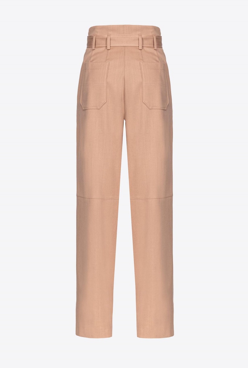 DARK LATTE Pinko Flannel trousers with belt | TMYWZ66725
