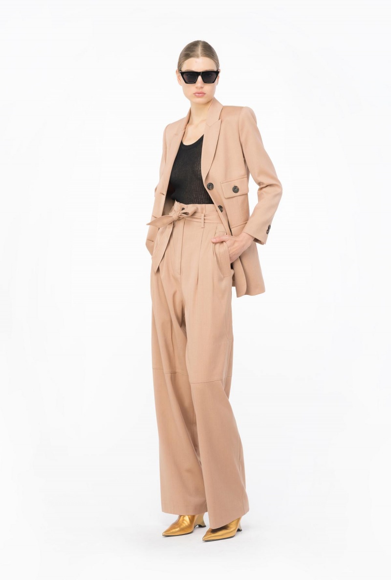 DARK LATTE Pinko Flannel trousers with belt | TMYWZ66725