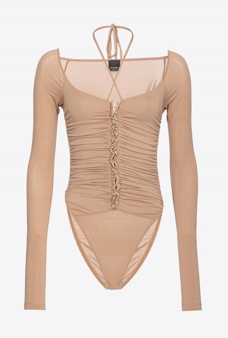 DARK LATTE Pinko Matte crepe jersey bodysuit | YMYVQ44053