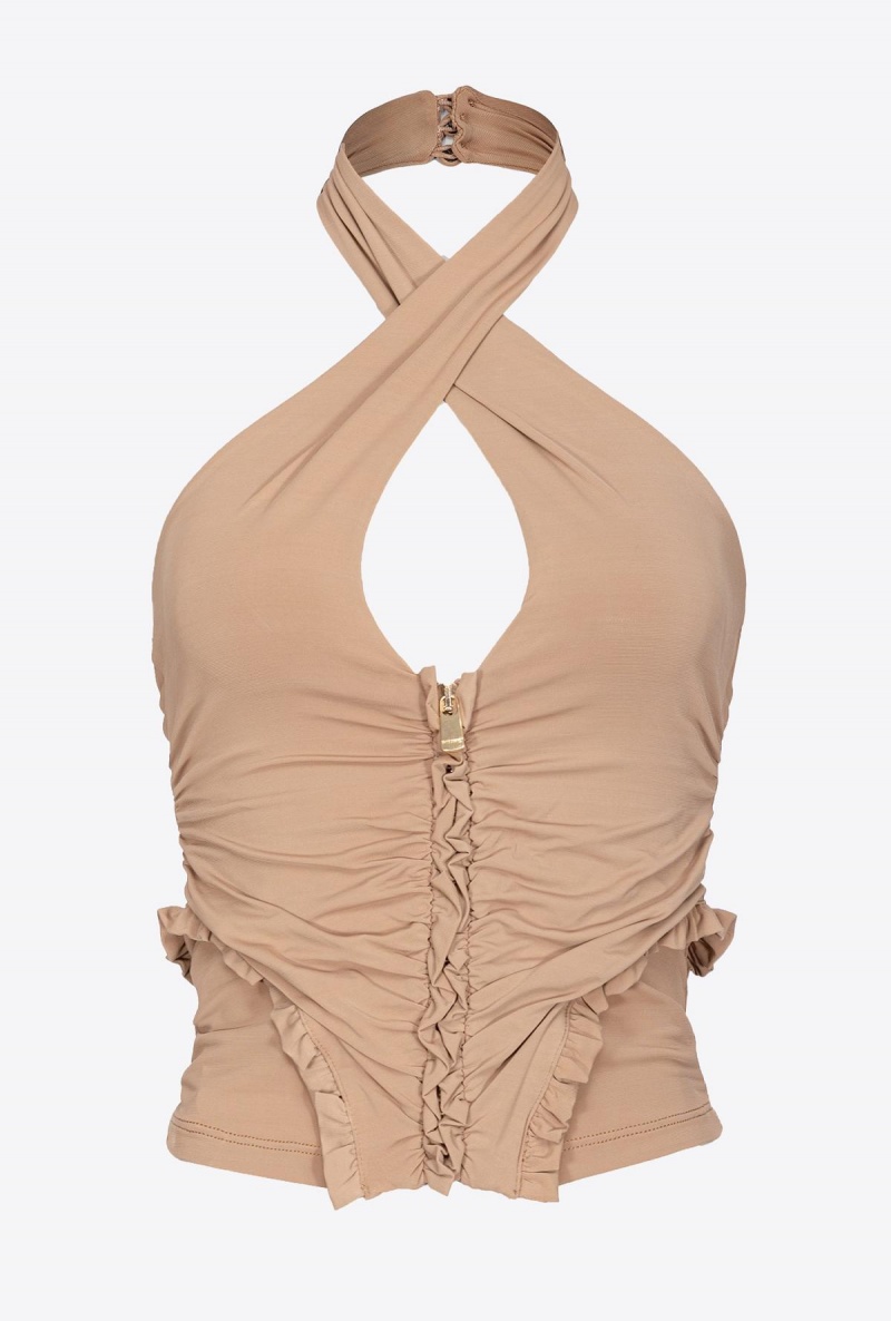 DARK LATTE Pinko Matte crepe jersey top | UMYND67031