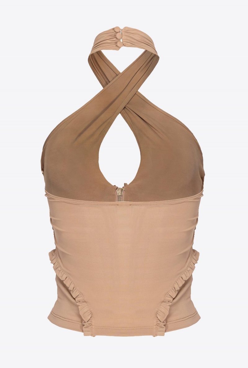 DARK LATTE Pinko Matte crepe jersey top | UMYND67031