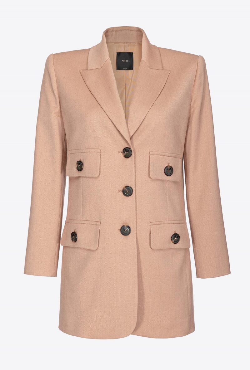DARK LATTE Pinko Single-breasted flannel blazer with small pockets | QMYUV84144