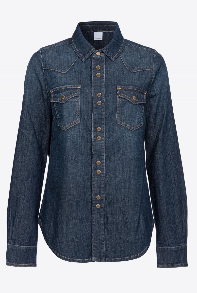 DARK MID WASH Pinko Light twill blue denim shirt | MMYHR66478