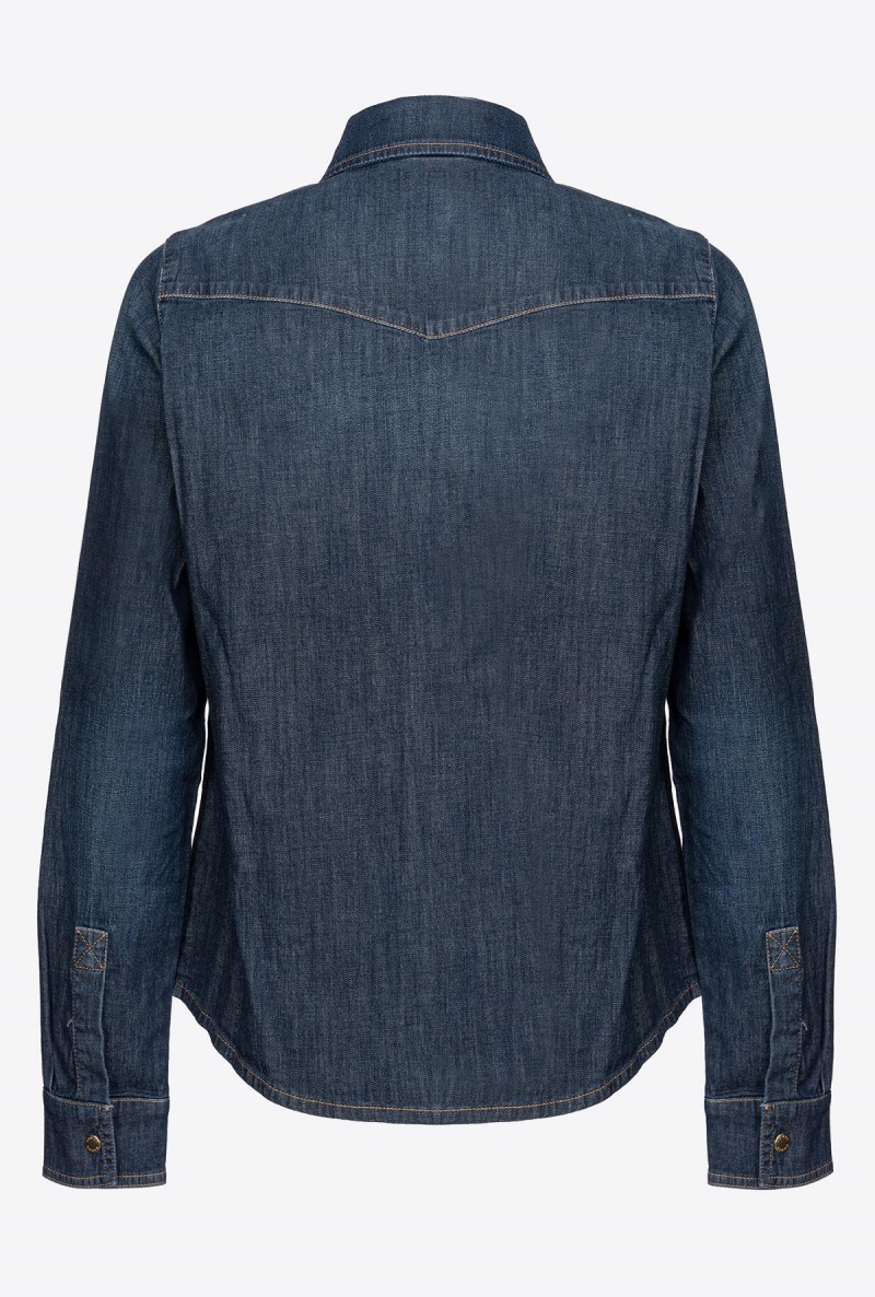DARK MID WASH Pinko Light twill blue denim shirt | MMYHR66478