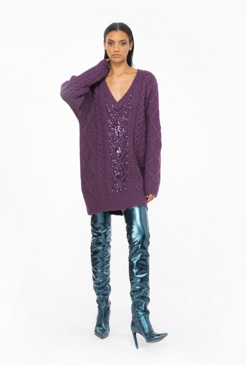 DARK PLUM PURPLE Pinko Multi cable-knit dress | FMYUI80099