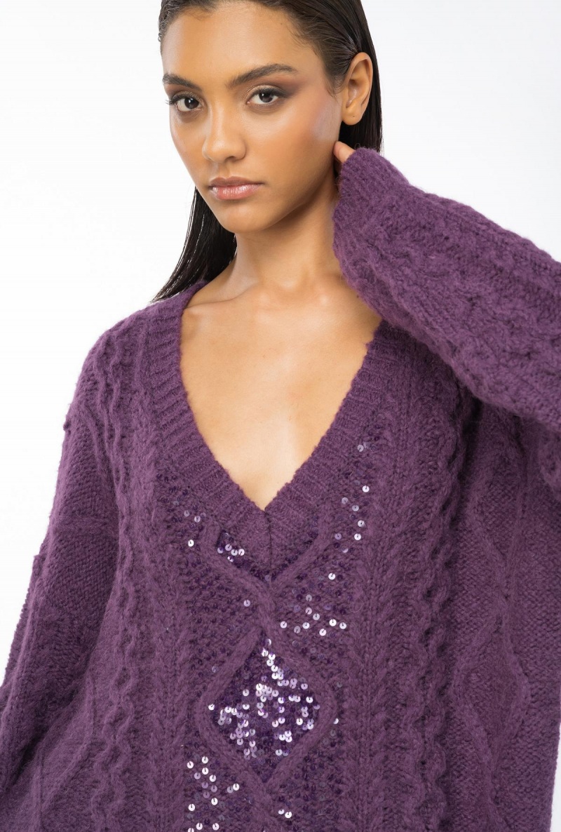 DARK PLUM PURPLE Pinko Multi cable-knit dress | FMYUI80099