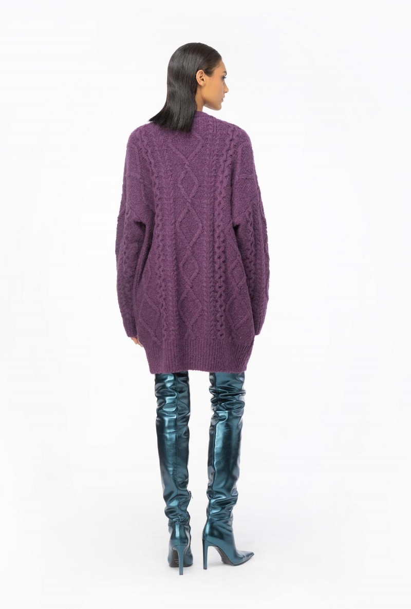 DARK PLUM PURPLE Pinko Multi cable-knit dress | FMYUI80099