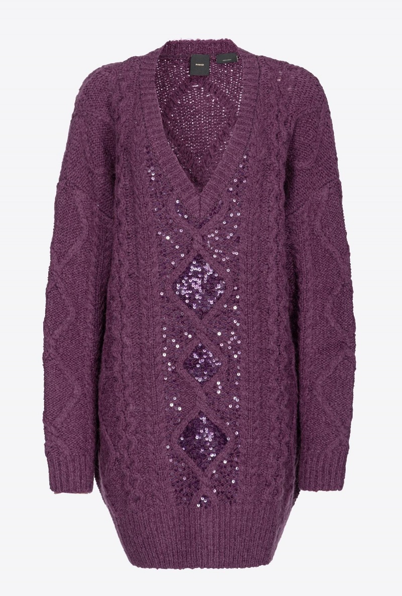 DARK PLUM PURPLE Pinko Multi cable-knit dress | FMYUI80099
