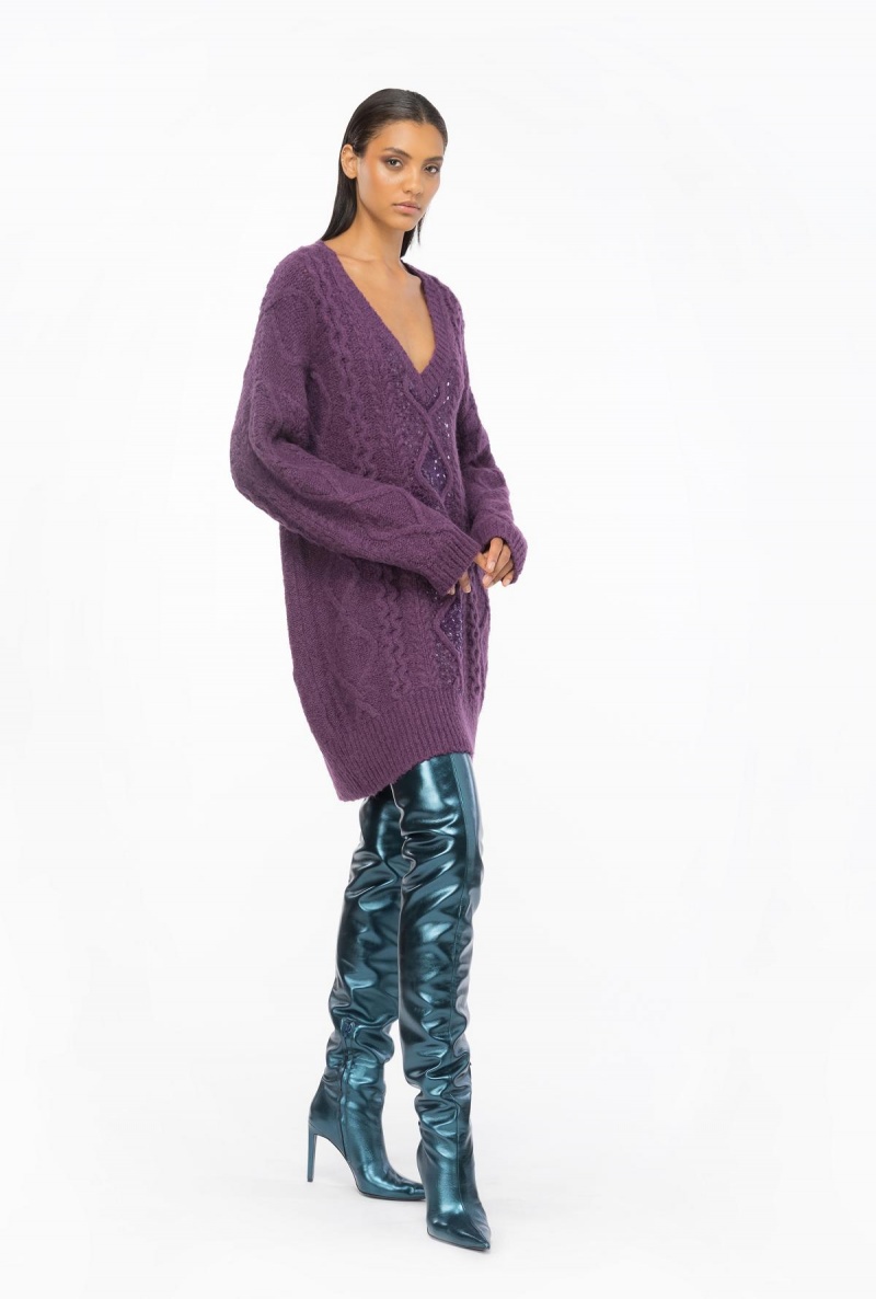 DARK PLUM PURPLE Pinko Multi cable-knit dress | FMYUI80099