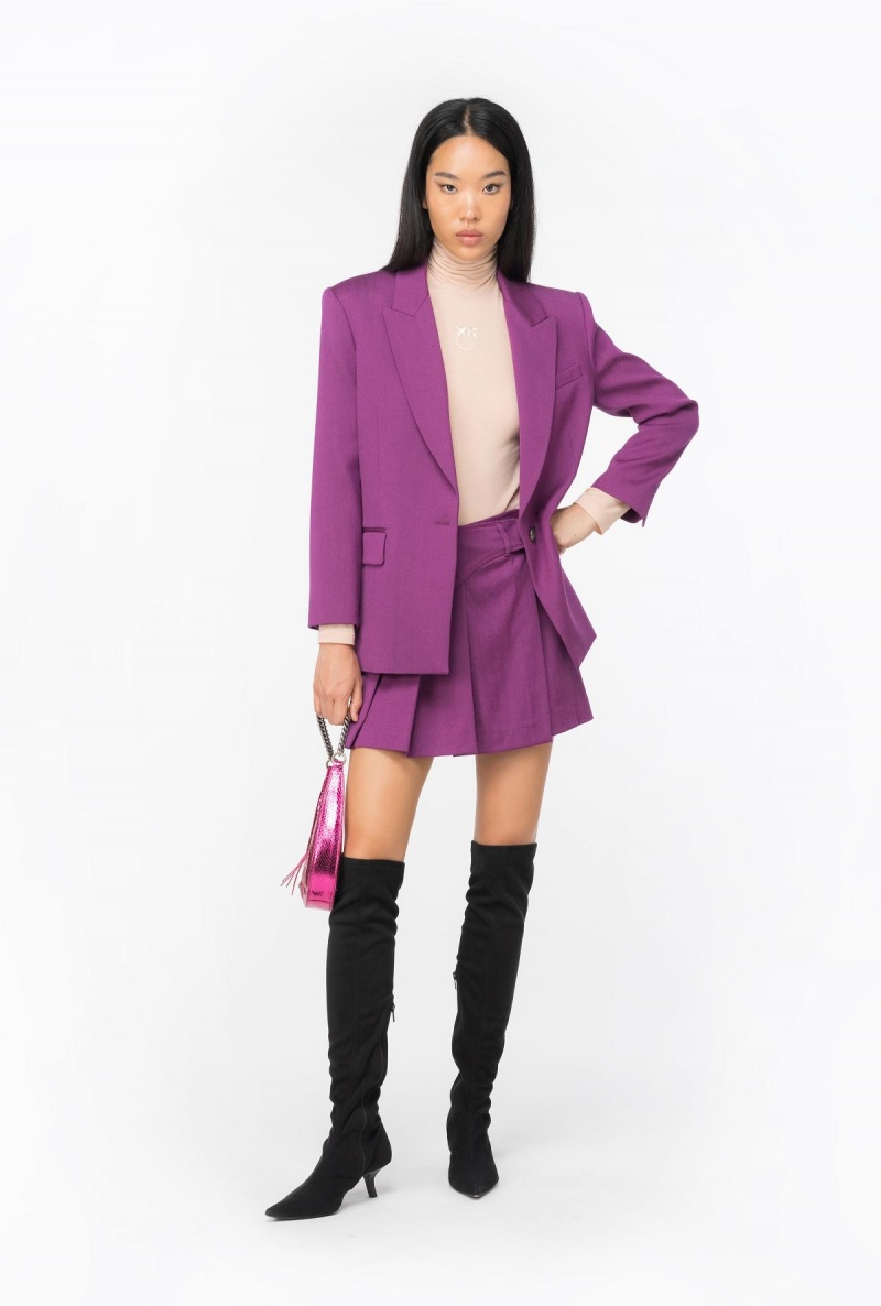 DARK PURPLE Pinko Single-breasted wool-blend flannel blazer | EMYVG75471