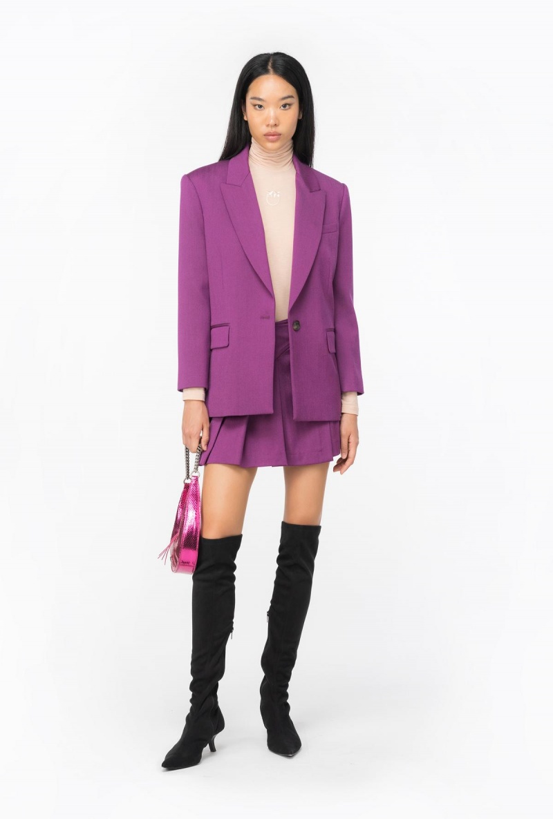 DARK PURPLE Pinko Single-breasted wool-blend flannel blazer | EMYVG75471