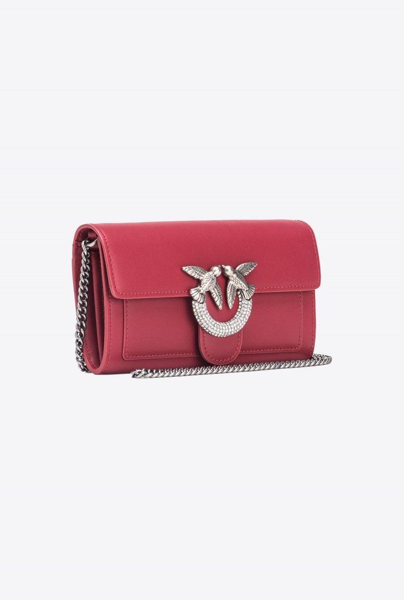 DARK RED-OLD SILVER Pinko Love Bag One Wallet with rhinestones | MYZDE87914