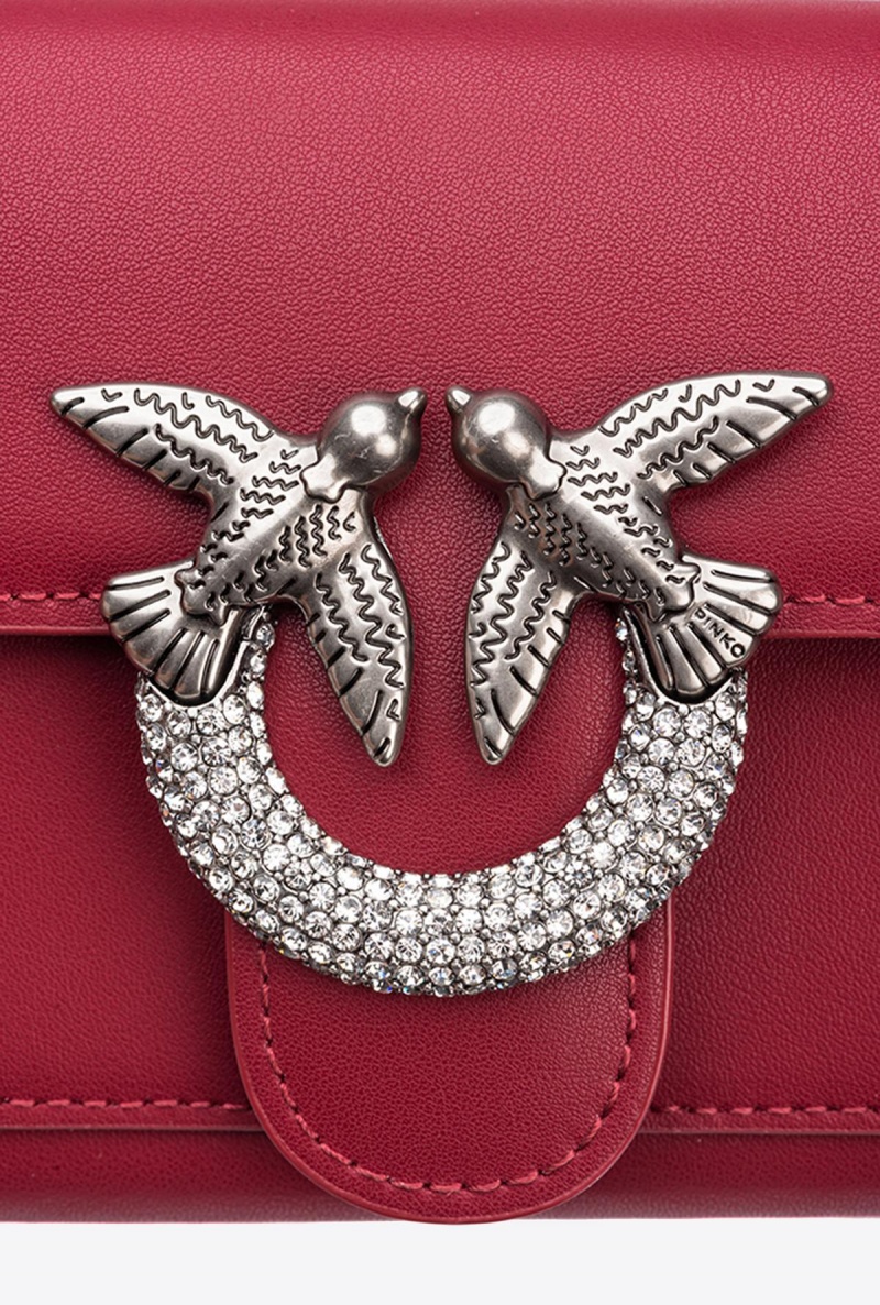 DARK RED-OLD SILVER Pinko Love Bag One Wallet with rhinestones | MYZDE87914