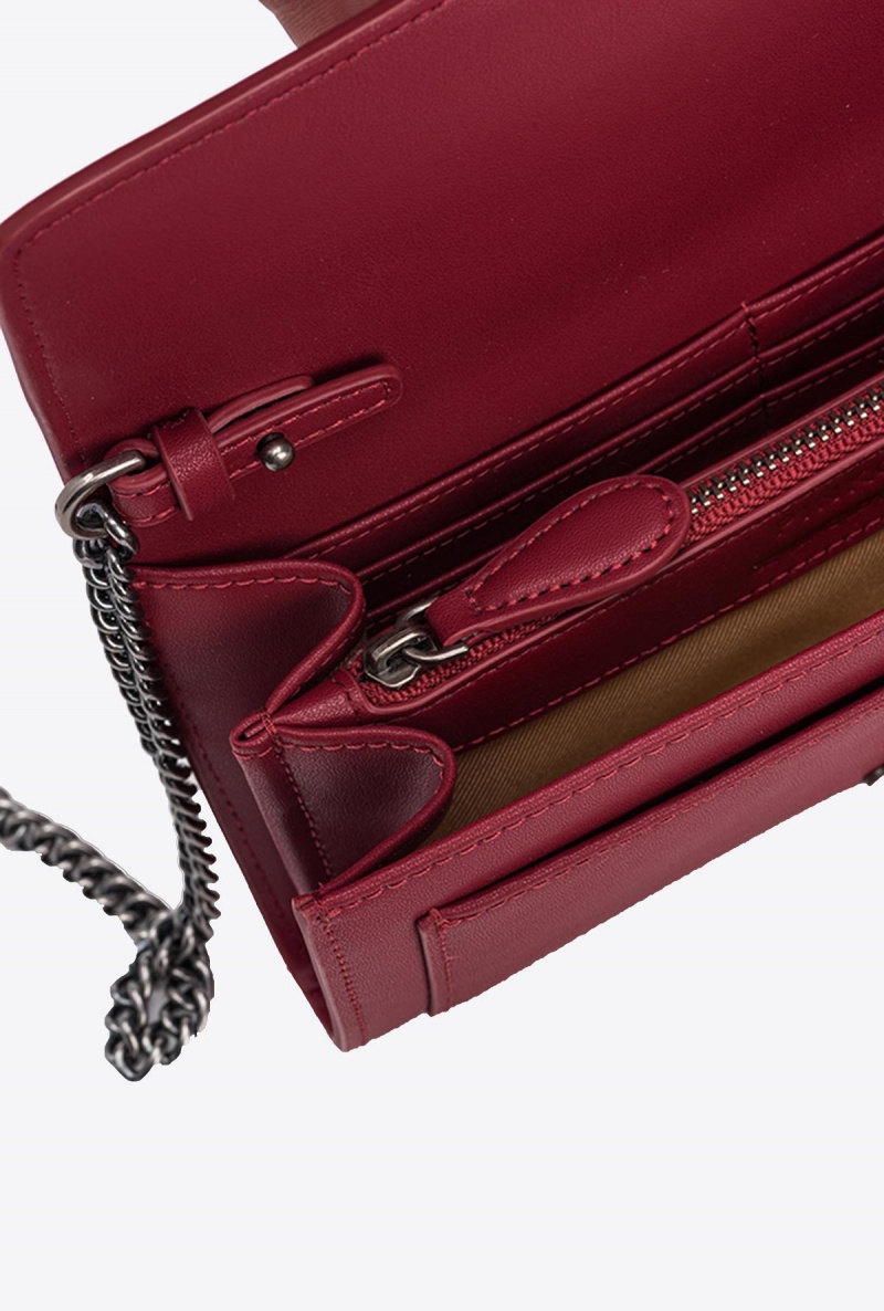 DARK RED-OLD SILVER Pinko Love Bag One Wallet with rhinestones | MYZDE87914